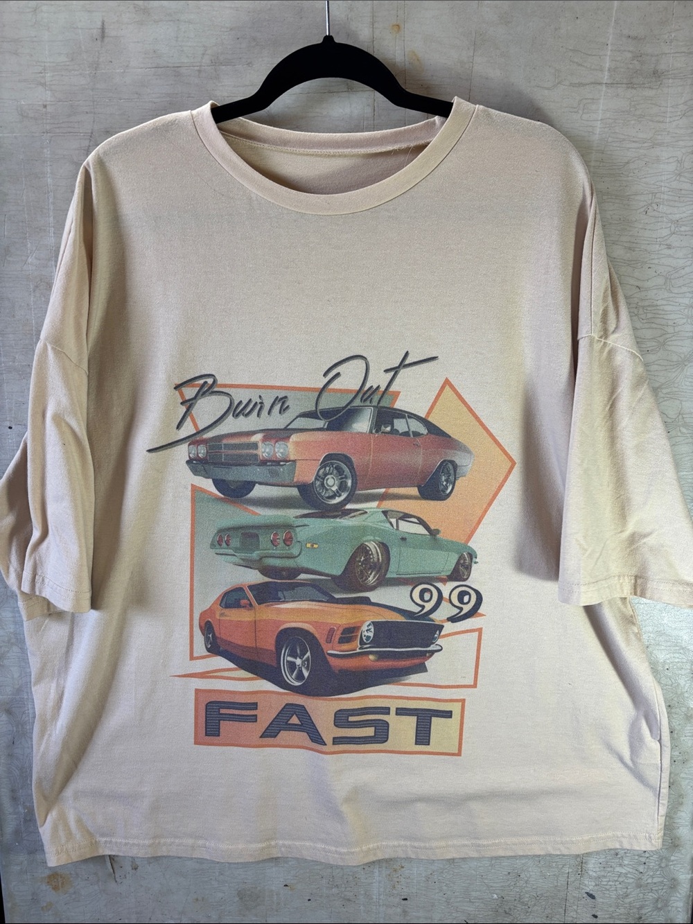 Men's Cream Graphic Fast Cars Short Sleeve Tee